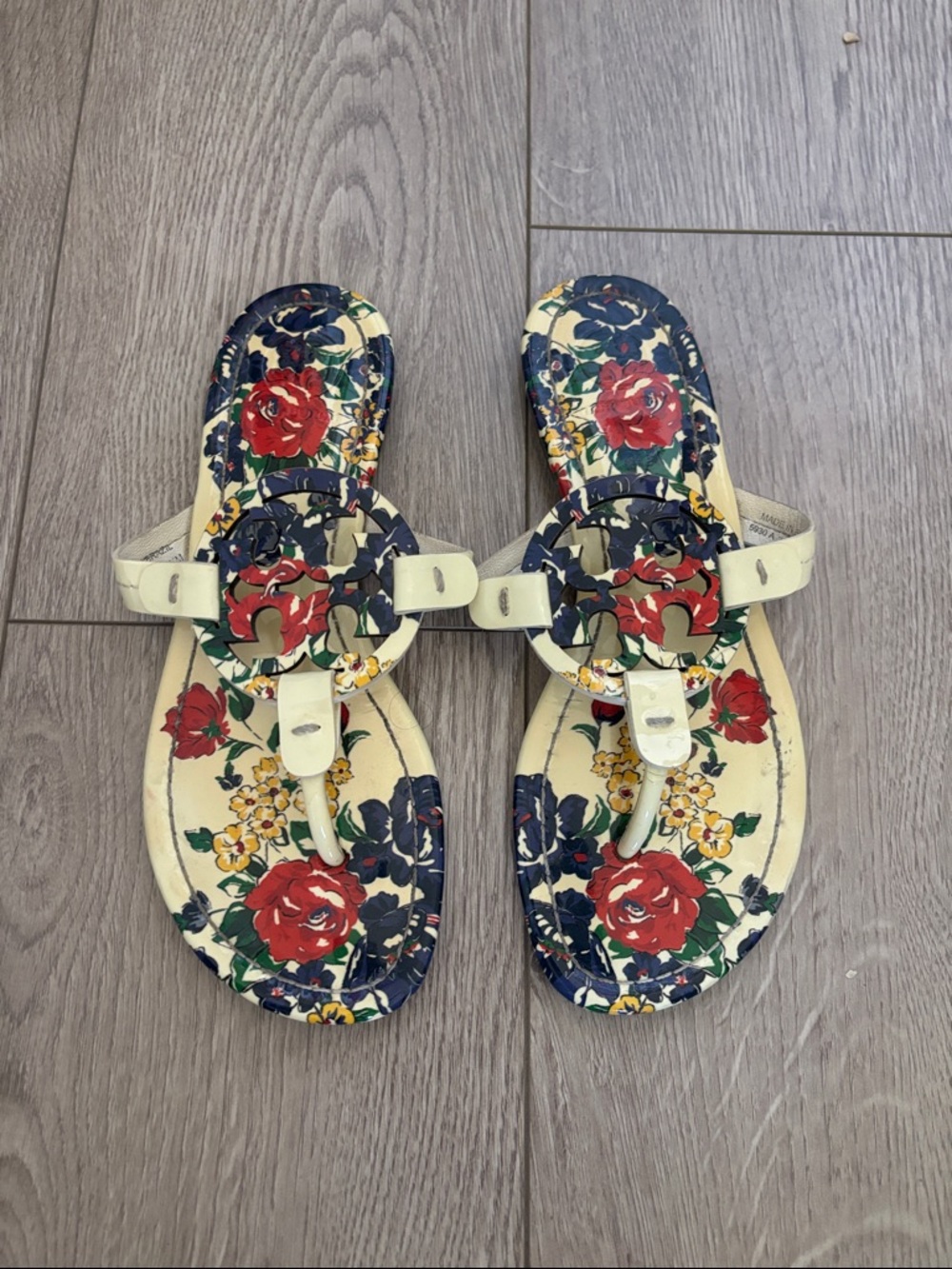 Tory Burch Floral Thong Sandals in Cream, Red and Navy